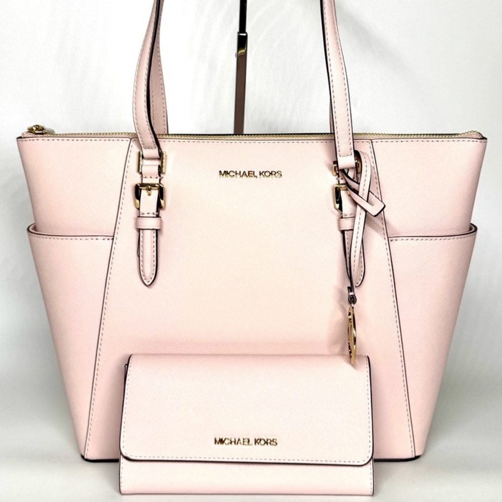 Michael Kors Charlotte Large TZ Tote Bag & Matching Trifold Wallet Powder Blush